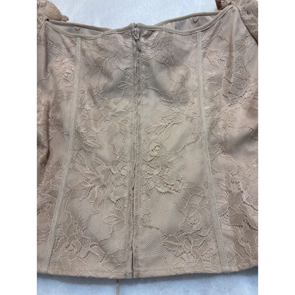 Chelsea & Violet Lace Corset Top Tan Beige Puff Sleeve Bustier Size 12 NEW - Picture 13 of 14